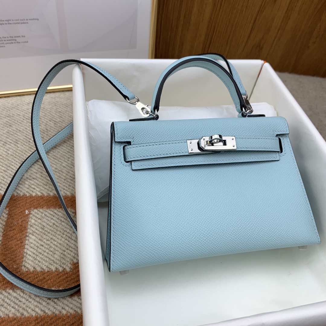 Hermes Kelly Mini II Bag 19CM In Azure Blue Epsom Leather